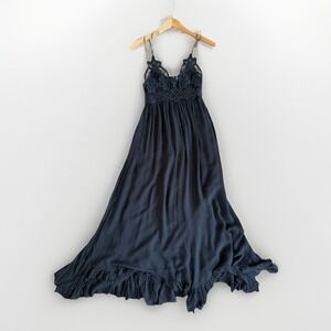 Free People Womens Black Lace Ruffled Adella‎ Maxi Slip Dress Size XS